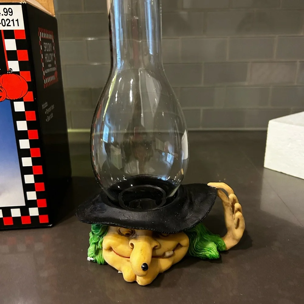 90s NIB Spooky Hollow Votive Candle Holder. Resin Figurine w/ Glass Tube